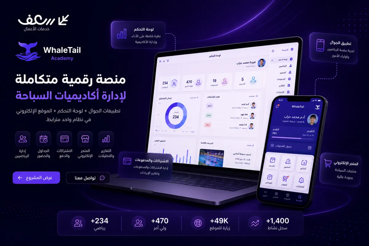 منظومة Whale Tail Academy لإدارة أكاديمية السباحة
